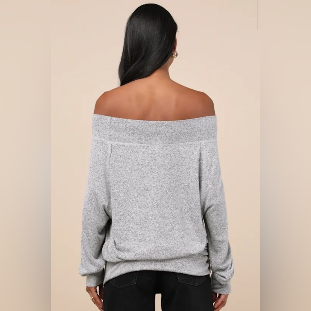 Lulus Sweater Size Large Heather Gray Off The Shoulder Lightweight NWT - Picture 9 of 11